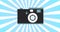 Animation motion loop design of an old retro hipster photo camera from the 90s, 80s, 70s against the background of the effect of