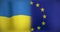 Animation of moving and floating flags of ukraine and eu