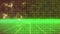 Animation of moving yellow shapes over glowing moving green grid