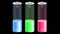 Animation. multi-colored charging of three batteries on a black background.