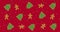 Animation of multiple christmas tree and cookie on red background