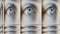 Animation of multiple eyes with glitch effect, eye wall in TV boxes, repeated frames patterns background, big brother concept