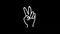Animation of neon peace sign hand, over black background