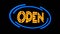 Animation Neon text Open on black background. Blue neon sign Open Text suitable for store or bar