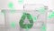 Animation of network of eco and environmentally friendly icons over plastic bottles