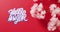 Animation of new year greetings text over chinese blossom on red background