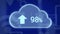 Animation of online icons and digital cloud with arrow and percent growing on blue background