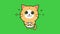 Animation orange cat with big eyes on green background.