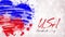 Animation. painted, blue-red heart with stars, red lettering inscription USA President Day, on white background