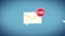 Animation paper airplane flying into mail envelope until reaching it`s limit and burst into many e-mails with social media concept