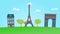 Animation of Paris. Eiffel tower, triumph arch and air baloons