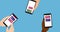 Animation of people chatting online holding smartphones with speech bubbles