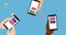 Animation of people holding smartphones social networking with icons