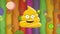 Animation of pile of poo emoji and spots against colorful striped background in seamless pattern