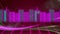 Animation of pink cityscape over pink grid moving in seamless loop