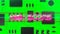 Animation of pink metallic text high score, over neon lines, on green computer motherboard