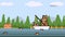 Animation pixel art bear fishing