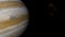 Animation of Planet Jupiter and moons in their orbit around Solar System.