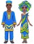 Animation portrait of the African family in bright ethnic clothes. Full growth.