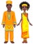 Animation portrait of the African family in bright ethnic clothes. Full growth.