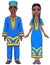 Animation portrait of the African family in bright ethnic clothes. Full growth.