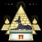 Animation portrait: Ancient Egyptian god Anubis in the form of a lying dog protects pyramids, valley of the kings.