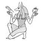Animation portrait: Ancient Egyptian god Anubis holds human heart and pen.