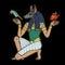 Animation portrait: Ancient Egyptian god Anubis holds human heart and pen. Afterlife ritual.
