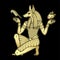 Animation portrait: Ancient Egyptian god Anubis holds human heart and pen. Afterlife ritual. God of death.