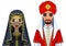 Animation portrait of the Arab family in traditional clothes.