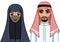 Animation portrait of the Arab family in traditional clothes.