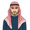 Animation portrait of the Arab man in a traditional headdress.