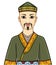 Animation  portrait of  Asian man warrior in a national hat and clothes.