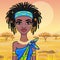 Animation portrait of the attractive African girl. Bright ethnic clothes.