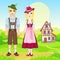 Animation portrait of the Bavarian family in ancient traditional clothes.
