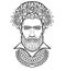 Animation portrait of the bearded man in beads and a wreath of roses.