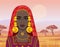 Animation portrait of the beautiful African girl in ancient clothes. Savanna princess.