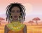 Animation portrait of the beautiful African girl in ancient clothes. Savanna princess.