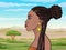Animation portrait of the beautiful African girl in a dreadlocks. Profile view.