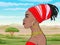 Animation portrait of the beautiful African girl in a turban. Profile view.