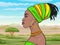 Animation portrait of the beautiful African girl in a turban. Profile view.