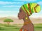 Animation portrait of the beautiful African girl in a turban. Profile view.