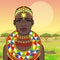 Animation portrait of the beautiful African woman in ancient clothes and jewelry.