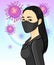 Animation portrait of beautiful Asian woman In protective mask.
