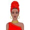 Animation portrait of the beautiful  black woman in a red turban and gold jewelry.