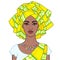 Animation portrait of the beautiful  black woman in a turban and ethnic jewelry.