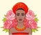 Animation portrait of the beautiful black woman, wreath of flowers.