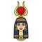 Animation portrait of beautiful Egyptian woman in ancient hairstyle, with horns and a of disk on her head. Goddess Isis.