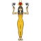 Animation portrait of beautiful Egyptian woman in ancient hairstyle, with horns and a of disk on her head. Goddess Isis.Animation