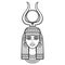 Animation portrait of beautiful Egyptian woman in ancient hairstyle, with horns and a disk of sun on the head. Goddess Isis.